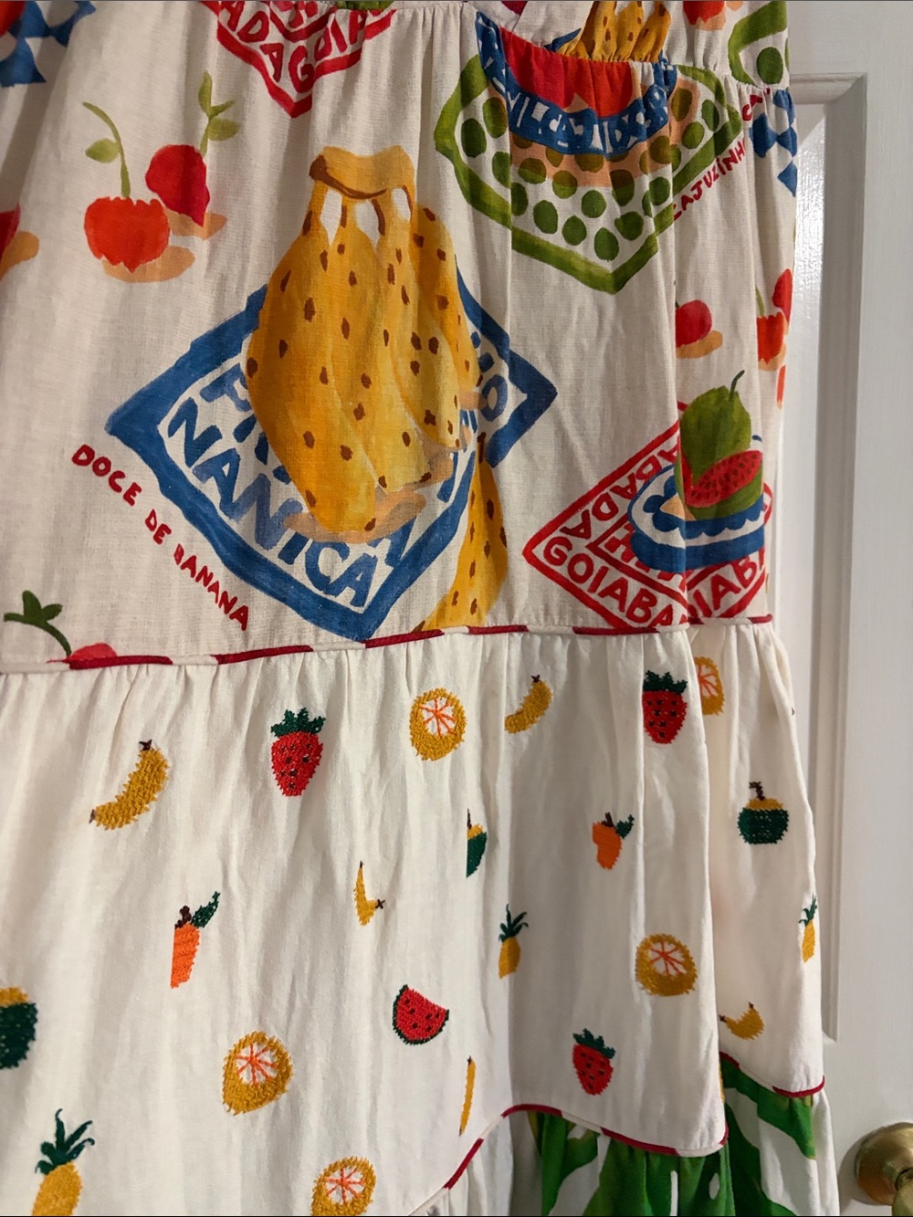 FARM Rio White Fruit Print Tiered Sundress With Fruit Sleeve Accents - Picture 4 of 11